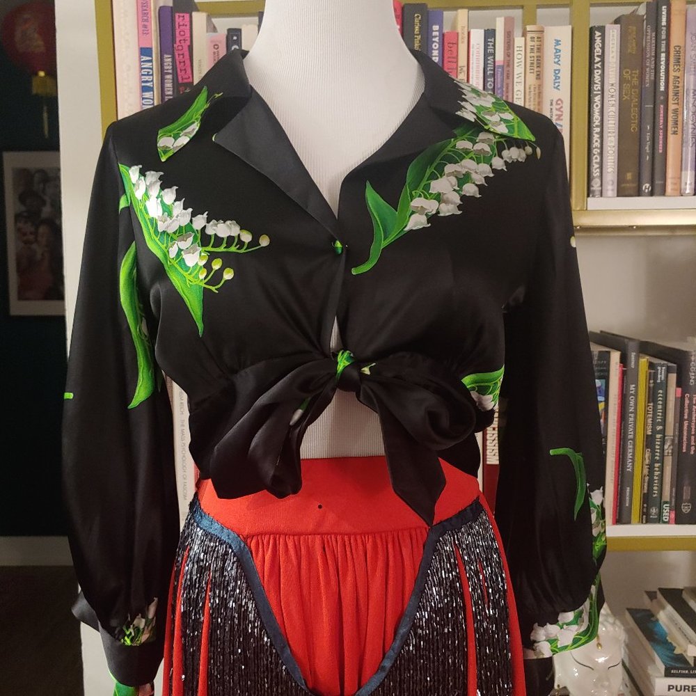 Cynthia Rowley Lilly of the Valley Silk Bolero Cropped Top Floral M Cover up